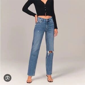 Abercrombie Curve Love The 90s Straight Low Rise Distressed Blue Jeans SZ 4 S